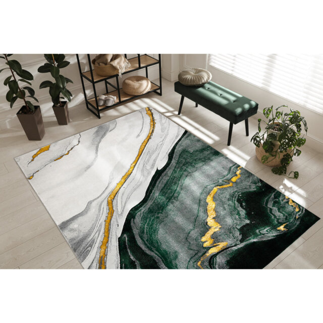 Exclusive glamor, Stivoll, marble bottle green / gold rug