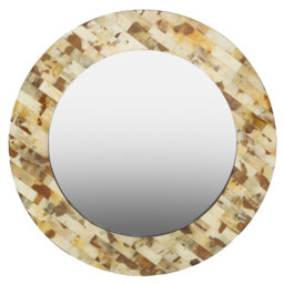 Neveah Round Framed Wall Mounted Accent Mirror in Brown