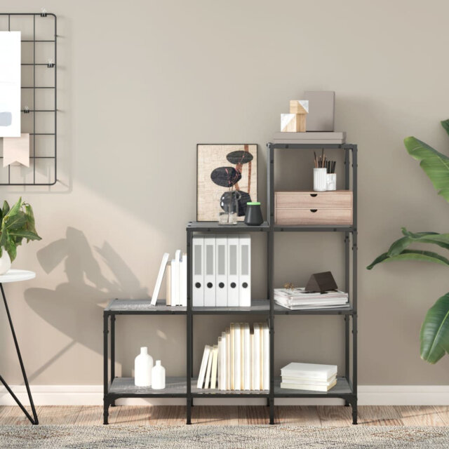 Borough Wharf Bookcase Brown Oak 92X30x102 Cm Engineered Wood And Metal