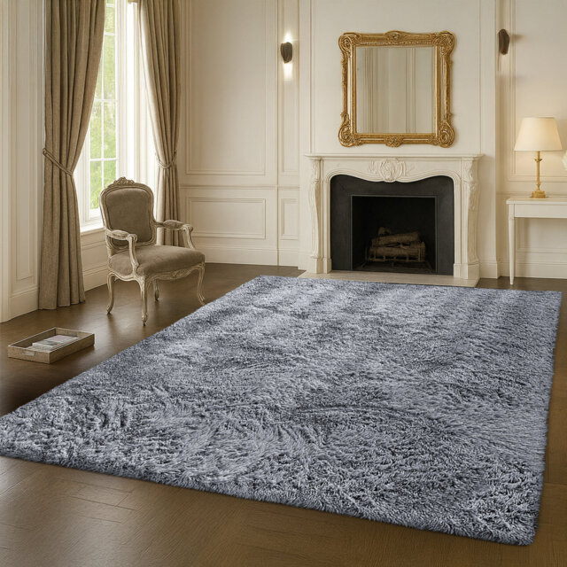 PLUSH Fluffy Shag Area Rug - Soft Gray Faux Fur Texture - Modern, Cozy & High-Pile