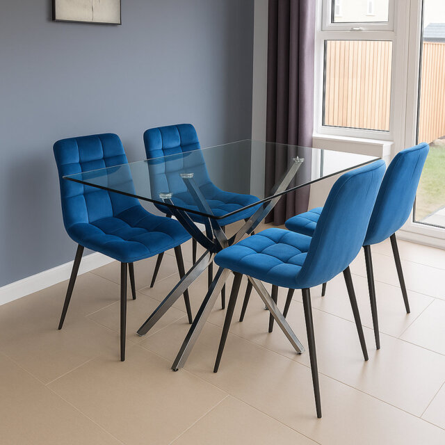 Dining Table and 4 Chairs Rectangle Table 4 Velvet Chairs Dining Set