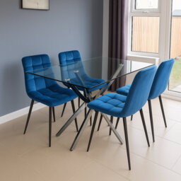 Dining Table and 4 Chairs Rectangle Table 4 Velvet Chairs Dining Set