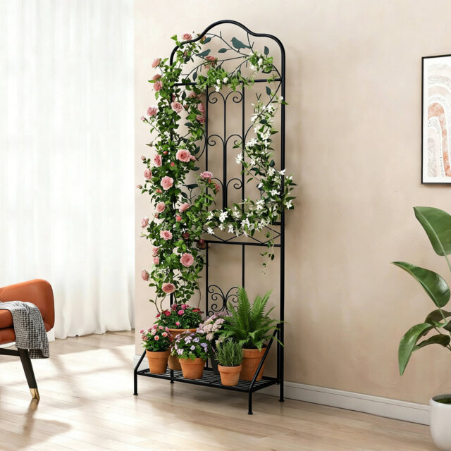 Garden Trellis For Climbing Plants 190Cm Freestanding Metal Vine Fence-Green