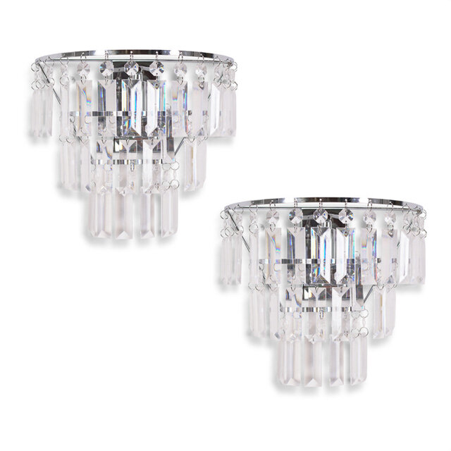 Aatiqa Pair of Acrylic Jewel Droplets Shade Chrome Stem Wall Lights with LED Bulbs