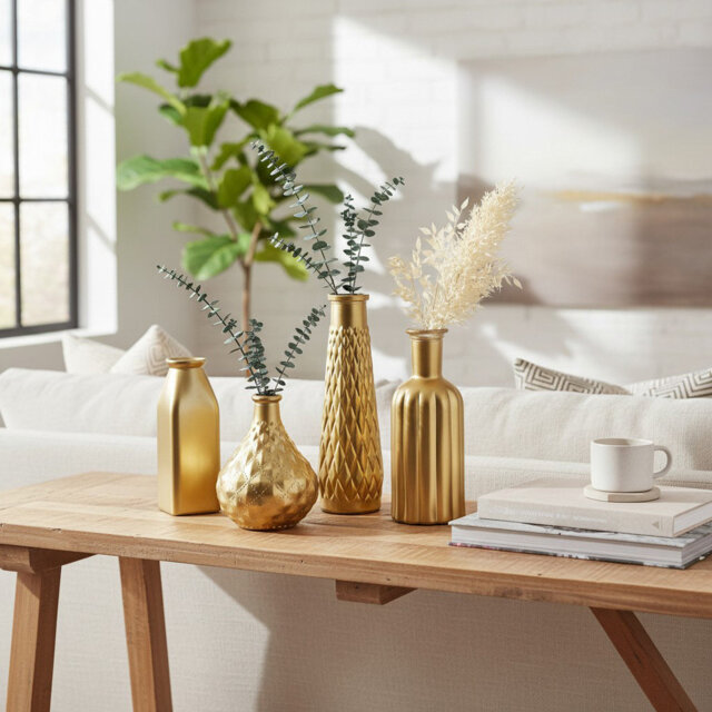 "7.6"" 4-Piece Silver Glass Small Flower Vases Set, Modern Decor for Table & Home Centerpieces"