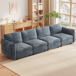 305cm Blue-Grey Modular Fabric Sofa, 4-Seater Deep Seat Sectional Sofa for Living Room