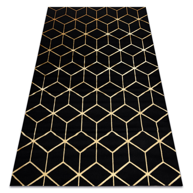 The modern GLOSS rug is perfect for the living room, bedroom, study, elegant, glamor, art deco, 3D cube black / gold