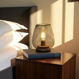 Metal Cage Bedside Lamps Vintage Cordless Table Lamp LED Light for Living Room Bedroom