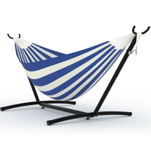 Space-Saving Double Hammock with Heavy-Duty Steel Stand – Comfortable & Durable 2 Person Patio Hammock – 450 lbs Capacity – Indoor/Outdoor Use – Inclu