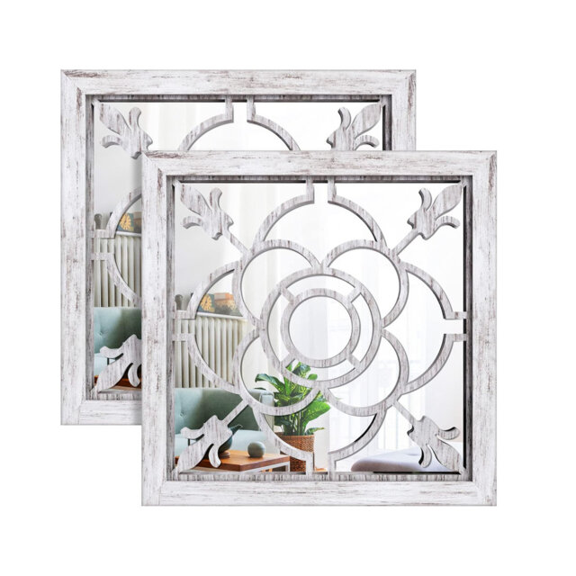 Square Mirror Wall Decor 2PCS, Farmhouse  Wall-Mounted Mirrors 12X12 Inches