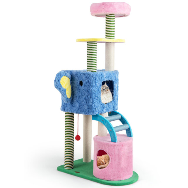 Elephant Themed Cat Tree for Cats Multi-level Kitty Tower-Colorful