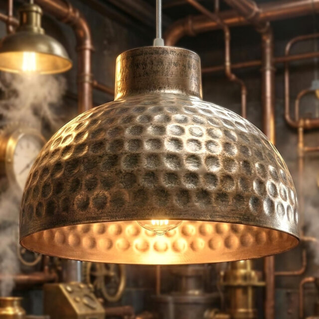 Antique Bronze Fine Dotted Metal Lampshade, E27 Easy Fit, Available in Bell, Round and Dome Styles