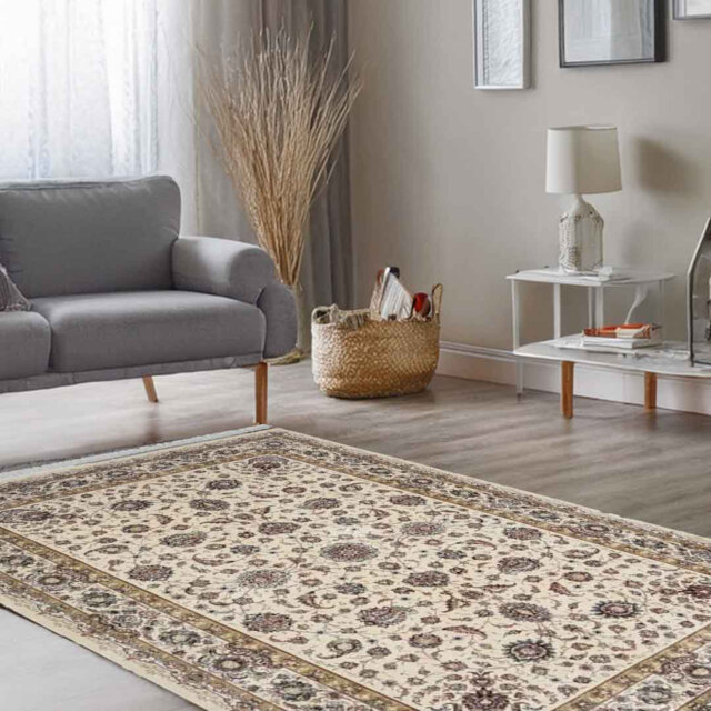 Minyatur Cream Medallion Area Rug â 100% Viscose, Low-Pile Woven Traditional Carpet for Living Room, Bedroom & Hallway