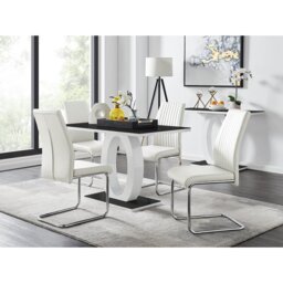 Scottsmoor Modern High Gloss & Glass Dining Table with 4 Luxury Faux Leather Chairs