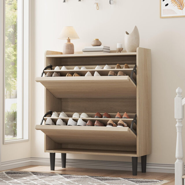 Shoe Cabinet with 3 Flip Drawers, Wooden Shoe Organizer with Adjustable Shelf, Shoe Storage for Entryway, Hidden Shoe Cabinet for Hallway, Living Room