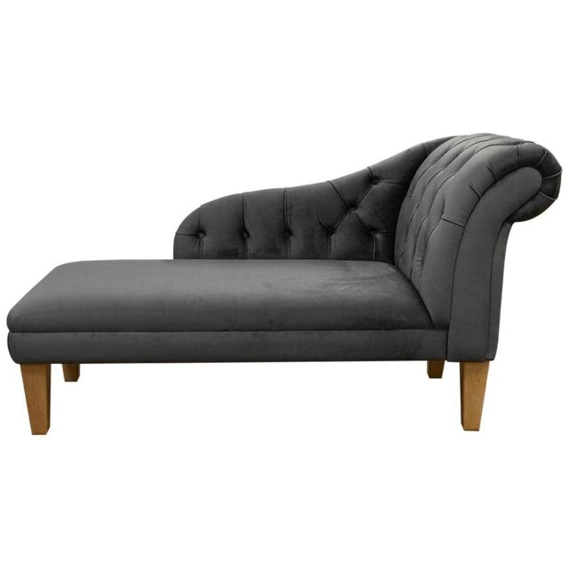 Grey Velvet Buttoned Chaise Longue