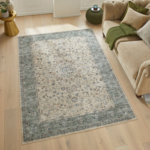 Green Modern Soft Washable Rug, Stain Resistant Area Rug For Bedroom, & Dining Room