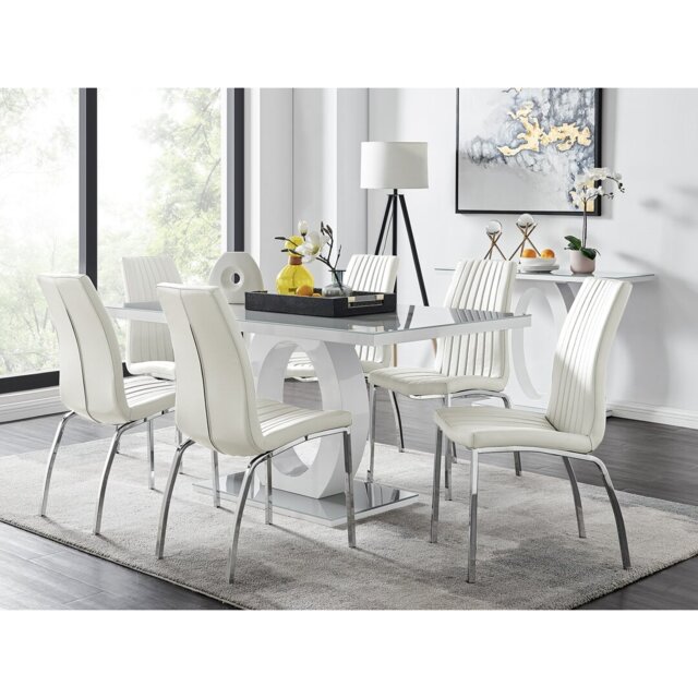 Scottsmoor Modern High Gloss & Glass Dining Table Set - 6 Soft Touch Faux Leather Dining Chairs