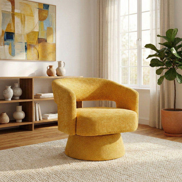 Upholstered Textured Weave Swivel Armchair
