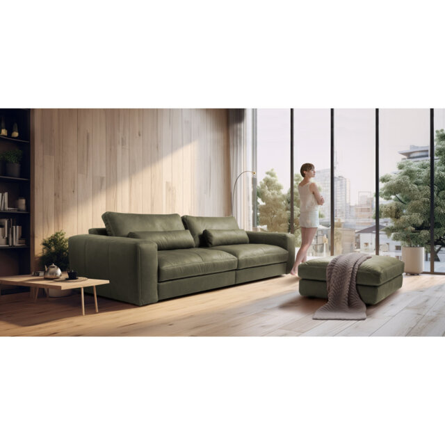 Parven 123cm Wide Genuine Aniline Leather Rectangle Solid Colour Standard Ottoman