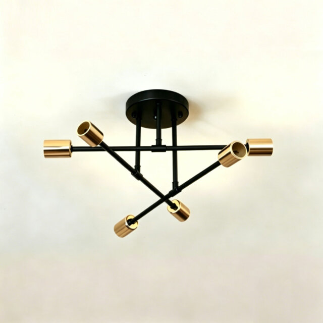 Modern Semi Flush Mount Ceiling Light, 6 Light E27 Base Sputnik Ceiling Lamp, Chandelier Light Fixtures for Living Room, Bedroom, Dining Room, Kitchen