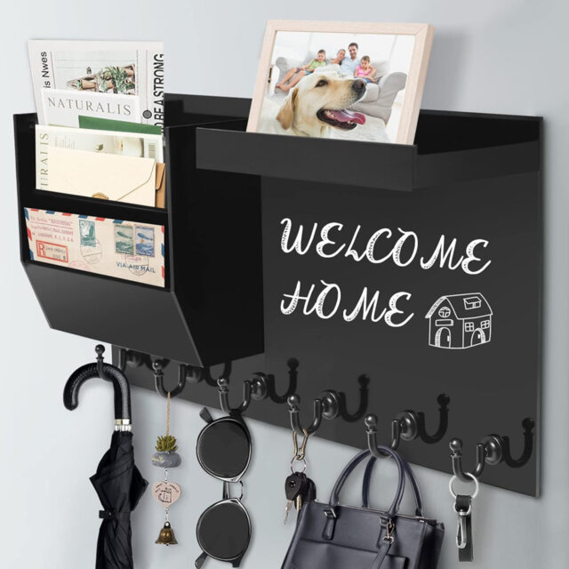 Key Holder For Wall Writable Mail Holder Organizer With Note Board & Shelf Wall Mount Hanging Key Rack Hanger With Hooks Decorative Acrylic Key Holder
