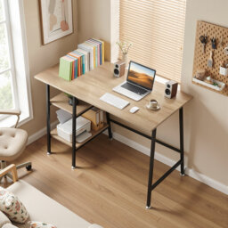 Coyer Home Office Desk, Modern Simple Computer Writing Desk with Storage Shelves, Study Work Office Table for Bedrooms, Small Spaces, Home Offices, Li