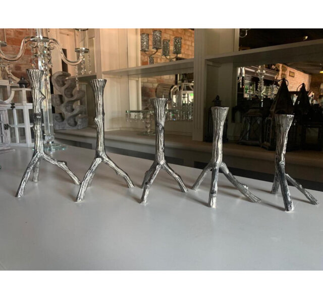 5 Piece Nickel Tabletop Candlestick Set