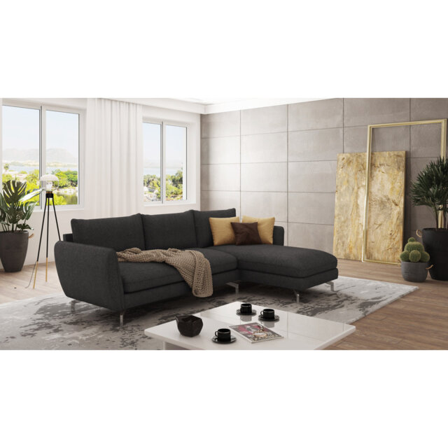 Modern L-Shape Corner Sofa Kimo with Silver Metal Legs