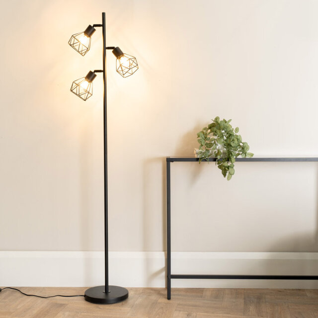 Amoakuh Matt Black Metal Geometric Basket Shade Floor Lamp