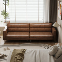 Large 220cm Brown Leather Sofa with Carbon Steel Legs, for Lounge and Front Room Fast Dispatch From UK Warehouse – Dispatched Within 2 Days