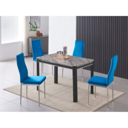 Hannahs Grey Marble Effect Dining Table With 4 Monza Velvet Chairs