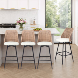 Swivel Upholstered Rattan Back Counter & Bar Stool