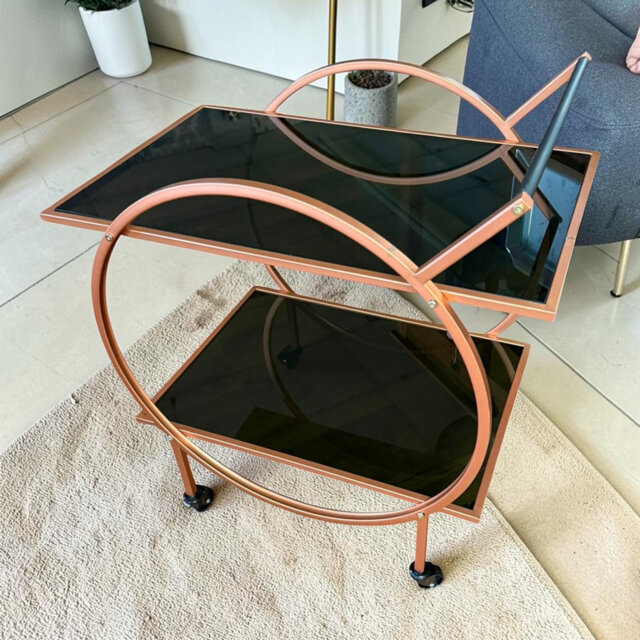 Gold Metal Drinks Trolley With Smoked Glass
