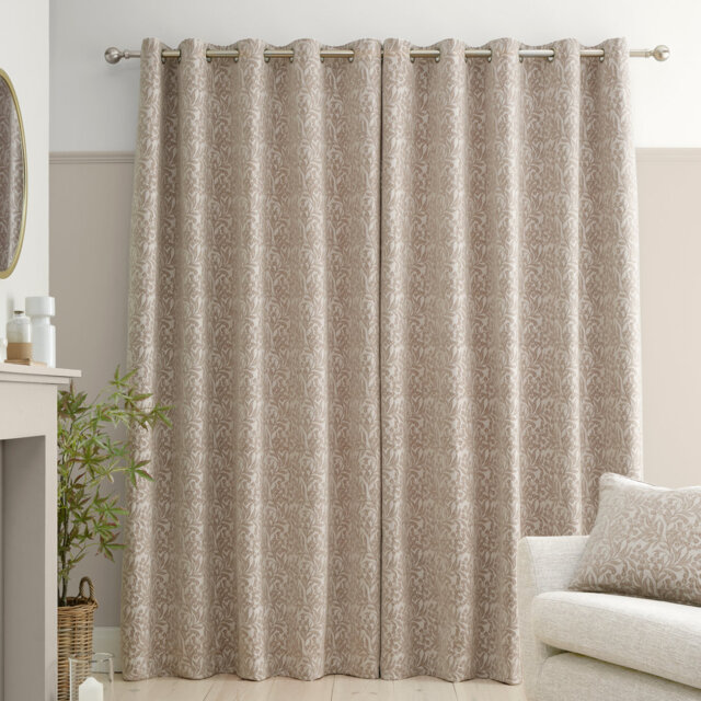 Chenille Leaves Lined Eyelet Curtains