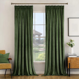 Pencil Pleat Velvet Green Curtains 229 x 229 cm for Living Room, 2 Panels