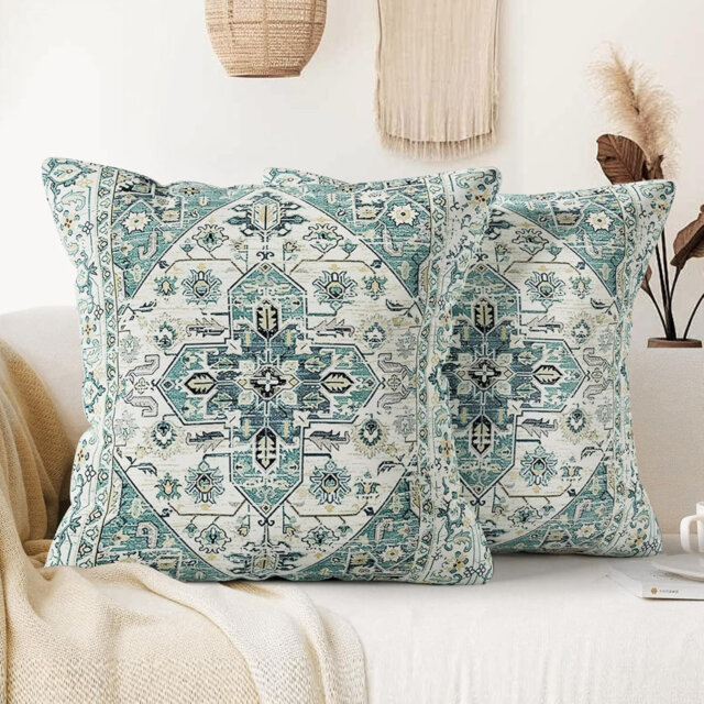 Pack Of 2 Bohemian Style Linen Decorative Cushion Covers 45X45 Cm Square Throw Pillow Covers 18X18 Inch Boho Style Pillowcases For Outdoor Home Decor