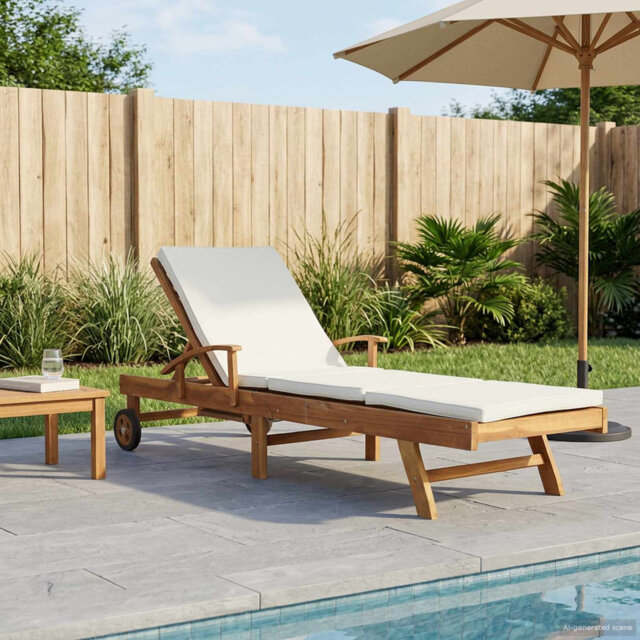 Sun Lounger Folding 1-person Solid Teak Wood Modern Outdoor Seating