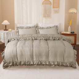 DUVET FRILL COVER SET Microfiber Solid Colour Duvet Cover with Pillowcases Included
