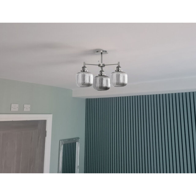 Echo 3 Light Semi Flush with Smoked Ribbed Glass