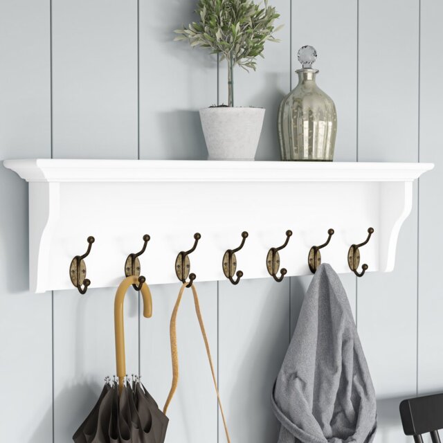 Abigale Hook Wall Mounted Coat Rack with Storage in White by