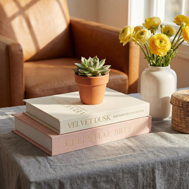 2PCS Aesthetic Decorative Books - Linen Faux Book Storage Box with Magnetic Closure - Stackable Fake Book for Coffee Table Decor - Bedside Table Books