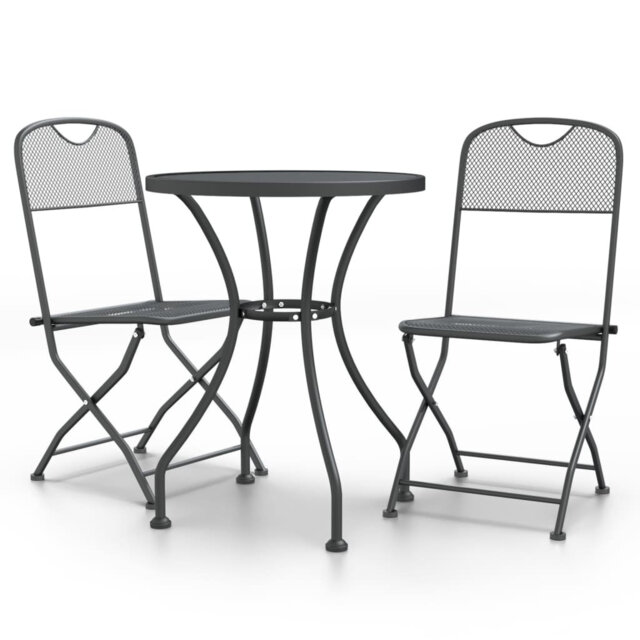 Dakota Fields 3 Piece Garden Dining Set Expanded Metal Mesh Anthracite
