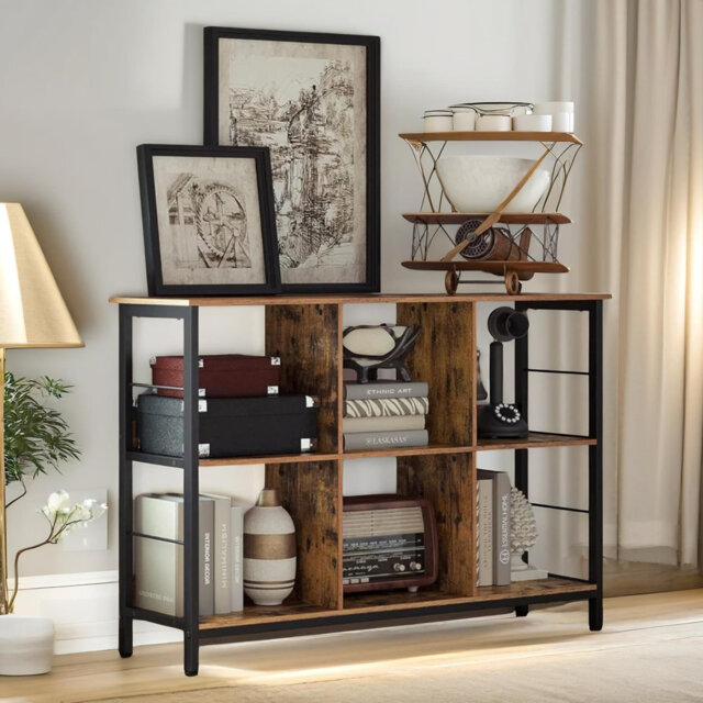 Adalaina Rustic Industrial 80 H x 120 W Bookcase Bookshelf with Storage Shelves Living Room