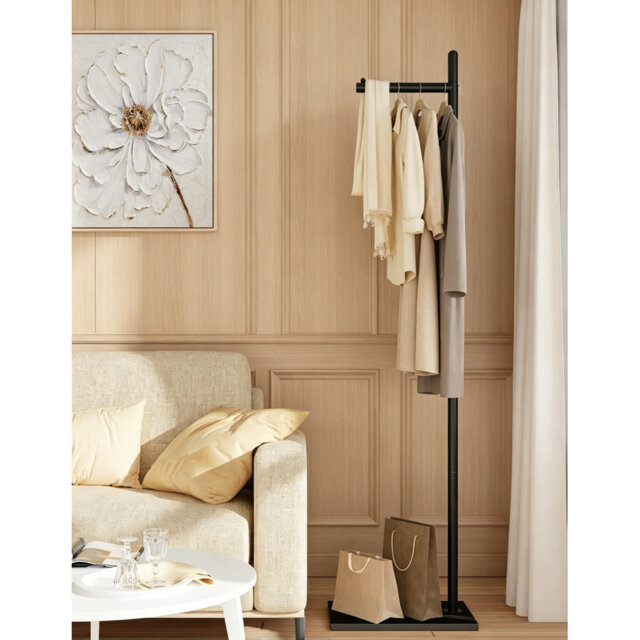 Metal Coat Rack, 174cm Heavy Duty L-Shaped Hall Tree, Freestanding Coat Stand with Rock Plate Base