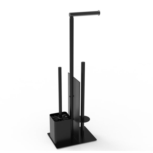 Toilet Roll Holder Free Standing, Stainless Steel Freestanding Toilet Paper Holder With Glass Baffle, Matte Black Toilet Roll Holder And Brush For Bat