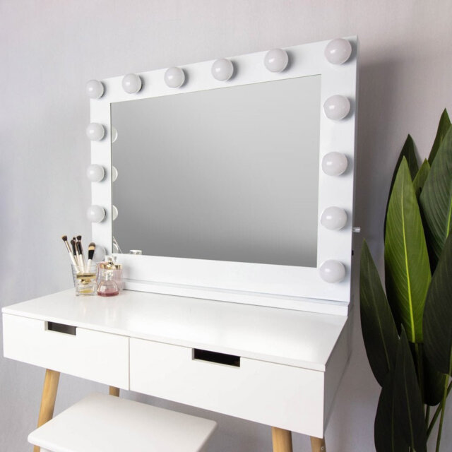 Barnesbury Lighted Plastic Framed Mounts to Dresser Mirror in White