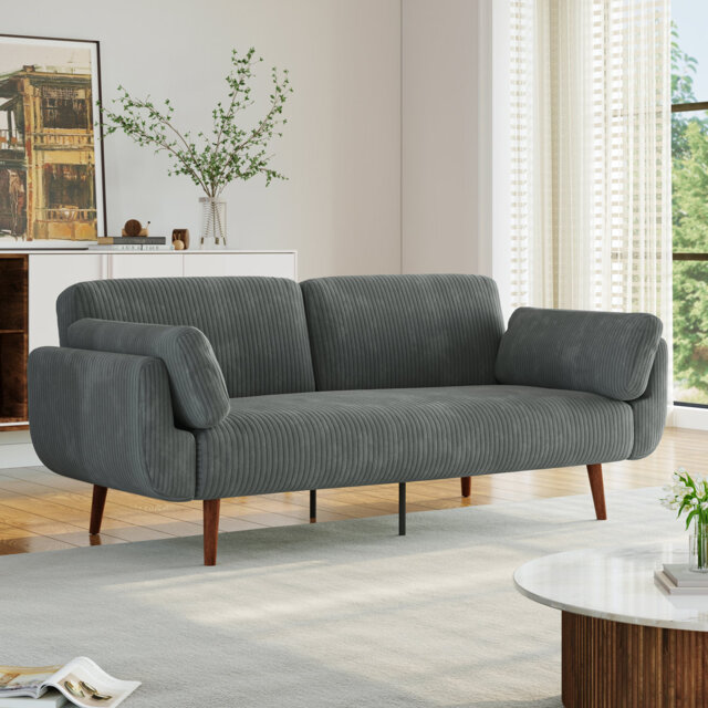 Flared Arm Convertible Corduroy Sleeper Sofa