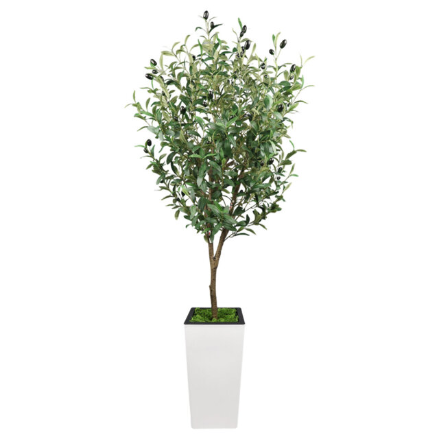 Realistic Artificial Olive Tree – Lifelike Faux Plant for Home Decor, Decorative White Tall Pot, Easy Care, Adds Greenery, White Tall Pot