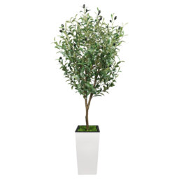 Realistic Artificial Olive Tree – Lifelike Faux Plant for Home Decor, Decorative White Tall Pot, Easy Care, Adds Greenery, White Tall Pot